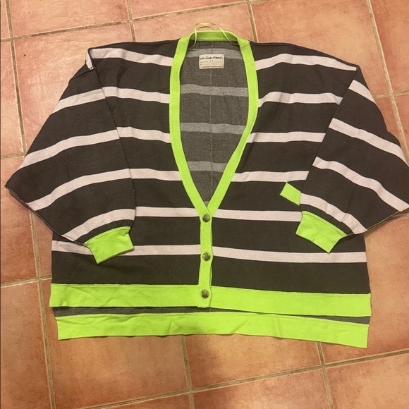 Free People Striped Brown and Green Women's Sweater - Picture 4 of 5